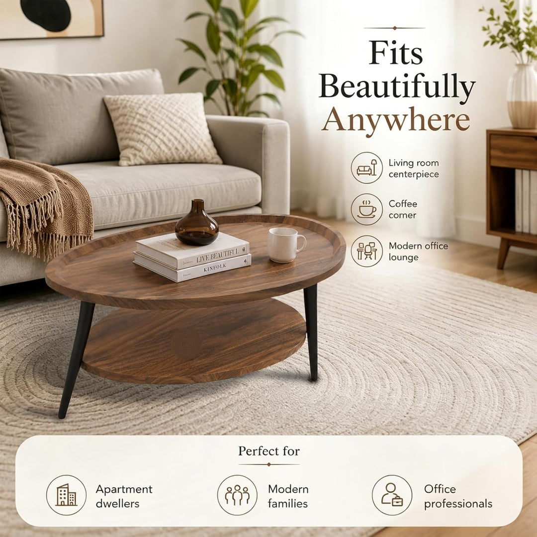 Couchtisch Oval Holz | Wohnzimmer Tisch für Couch | Wohnzimmertisch mit Stauraum | Einfacher Aufbau