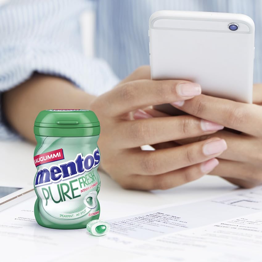 Mentos Kaugummi Pure Fresh Spearmint, 6 Boxen zuckerfreie Chewing Gum Dragees mit Spearmint-Geschmac