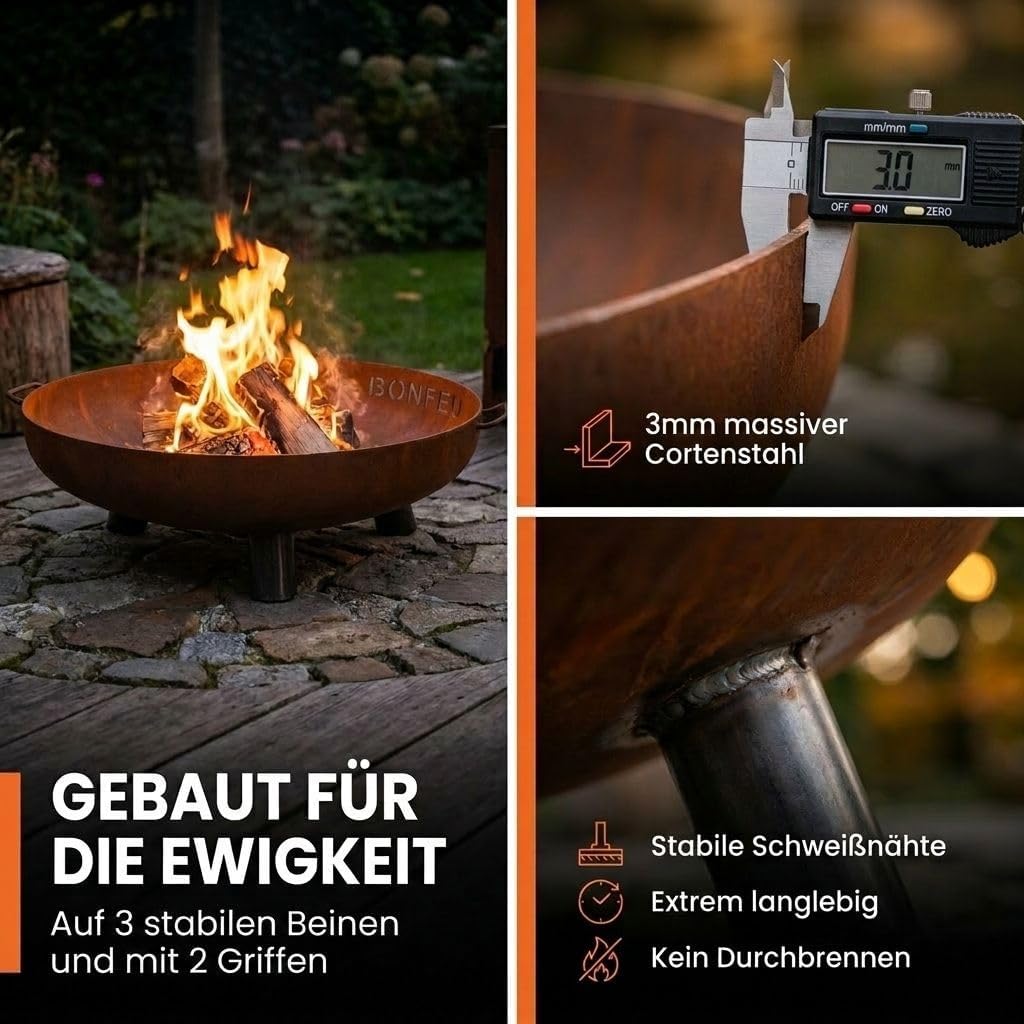 BonFeu BonBowl Plus Feuerschale 100 cm Durchmesser - Feuerschalen für den Garten - Feuerstelle Outdo