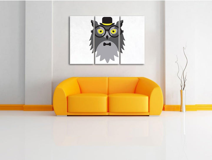 Pixxprint Hipster Eule / 3-Teilig/Gesamtmass 120cm Leinwandbild bespannt auf Holzrahmen/Wandbild Kun