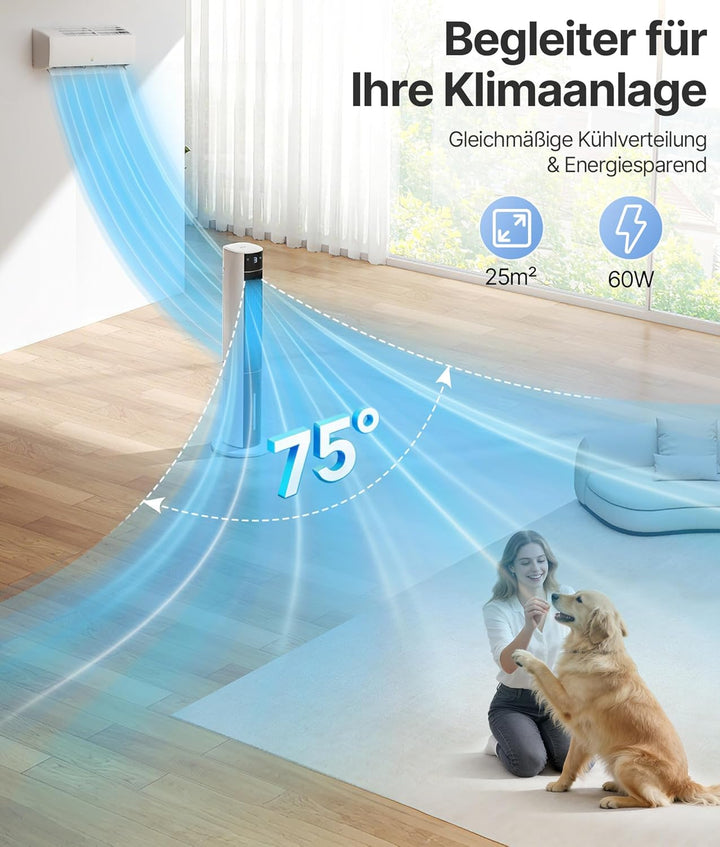 Turmventilator Luftkühler mit Wasserkühlung - Mobile Klimaanlage ohne Abluftschlauch, Ventilator mit