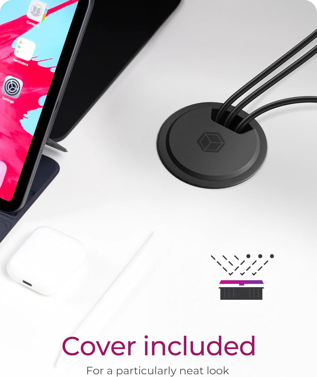 ICY Box 3-Port Tischladegerät, 2X USB-A & 1x USB-C, Für 60mm Bohrungen, Gerät dient nur zum Laden, S