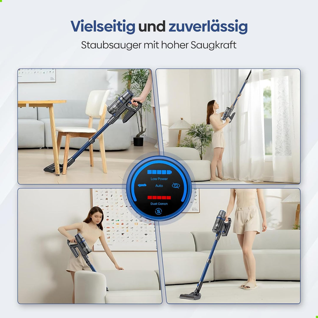 Olvy Akku-Staubsauger mit Wischfunktion, Tierhaare/Teppiche/Hartböden, Kabelloser 2-in-1, ohne Beute