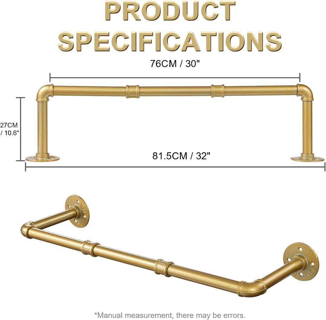 Kleiderstange Wandmontage Golden 76 cm, Klassische und Vintage Garderobenstange im Industrie-Design