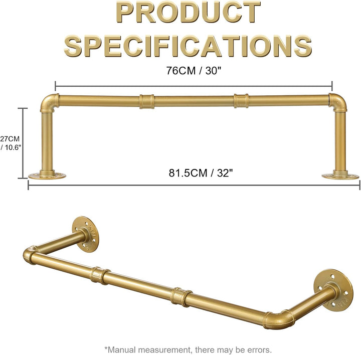 Kleiderstange Wandmontage Golden 76 cm, Klassische und Vintage Garderobenstange im Industrie-Design