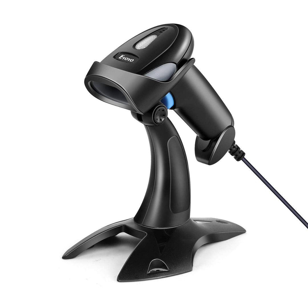 Eyoyo 1D 2D QR Barcode Scanner with Stand, Handheld USB Wired Scanner for Inventory Management, Port