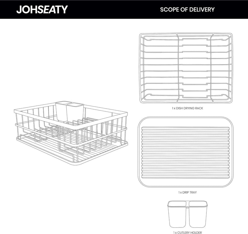 JOHSEATY Abtropfgestell Geschirr Schwarz Matt Metall (42x31,5x15,5cm) Geschirrabtropfgestell mit Bes