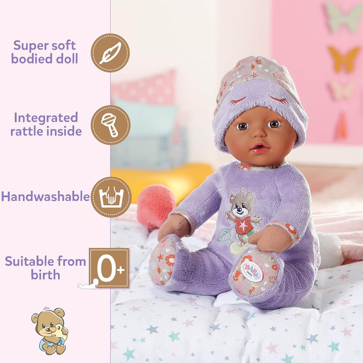 BABY born Sleepy for babies 30cm, weiche Stoffpuppe in lila mit herunterziehbarer Mütze und integrie