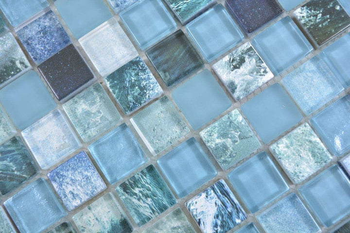 Mosaik Fliese Glasmosaik Quadrat Crystal mix greenblue/ocean für WAND KÜCHE Wandverblender Fliesensp
