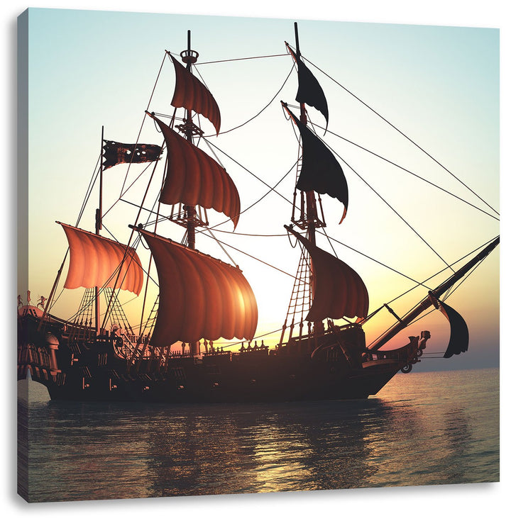 Pixxprint Altes Segelschiff 70x70cm Leinwandbild Wandbild Kunstdruck, 70x70