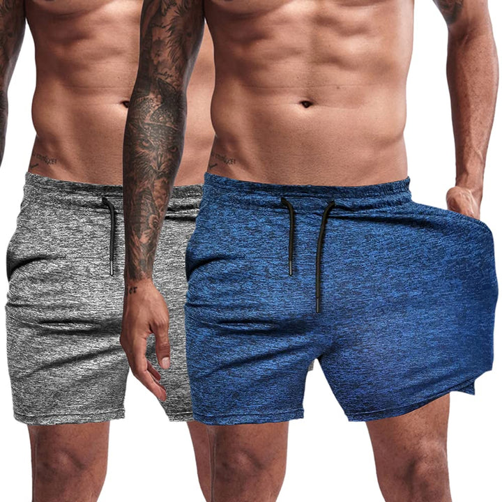 Agilelin Herren Sporthose,Training Kurze mit Tasche,Quick Dry Laufhose XL Grau/Blau, XL Grau/Blau