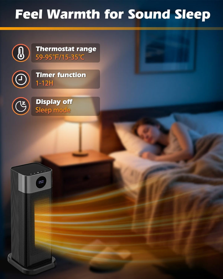 Heizlüfter Energiesparend, 2000W PTC Keramik Heizlüfter Room Heater mit Thermostat Fernbedienung 70°