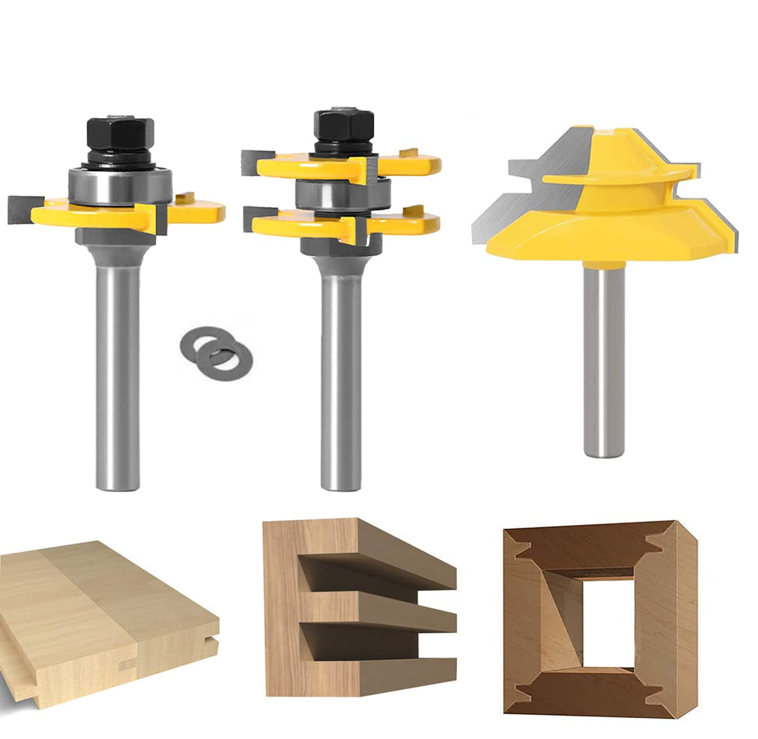 45 Grad Lock Mitre Router Bit, APLUS Holzfräser, Nutfräser + 8 mm Schaft Zungenschaft und Nutfräse S