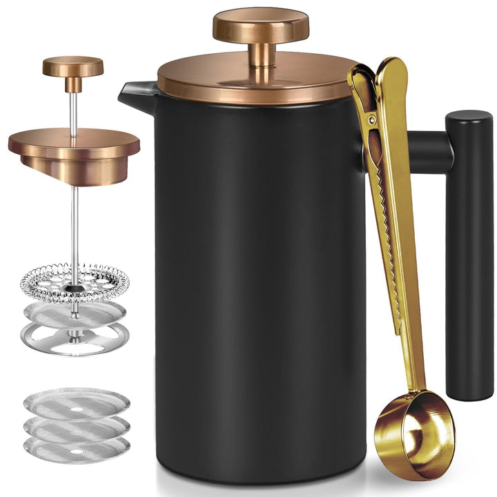 Edelstahl French Press Kaffeepresse 600ml, doppelwandige isolierte French Press, für Kaffee und Tee,
