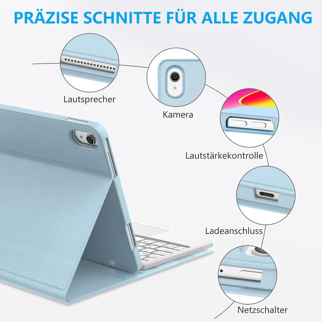 Hülle Tastatur für iPad A16 11 Zoll 2025, iPad 10. Generation 2022 10.9" mit Touchpad, Magnetische B
