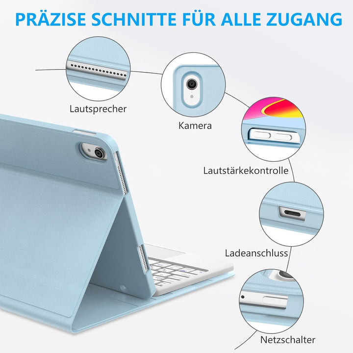 Hülle Tastatur für iPad A16 11 Zoll 2025, iPad 10. Generation 2022 10.9" mit Touchpad, Magnetische B