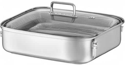 RÖSLE EXPERTISO Bräter rechteckig, Hochwertiger Bräter mit Glasdeckel, Edelstahl 18/10, backofengeei