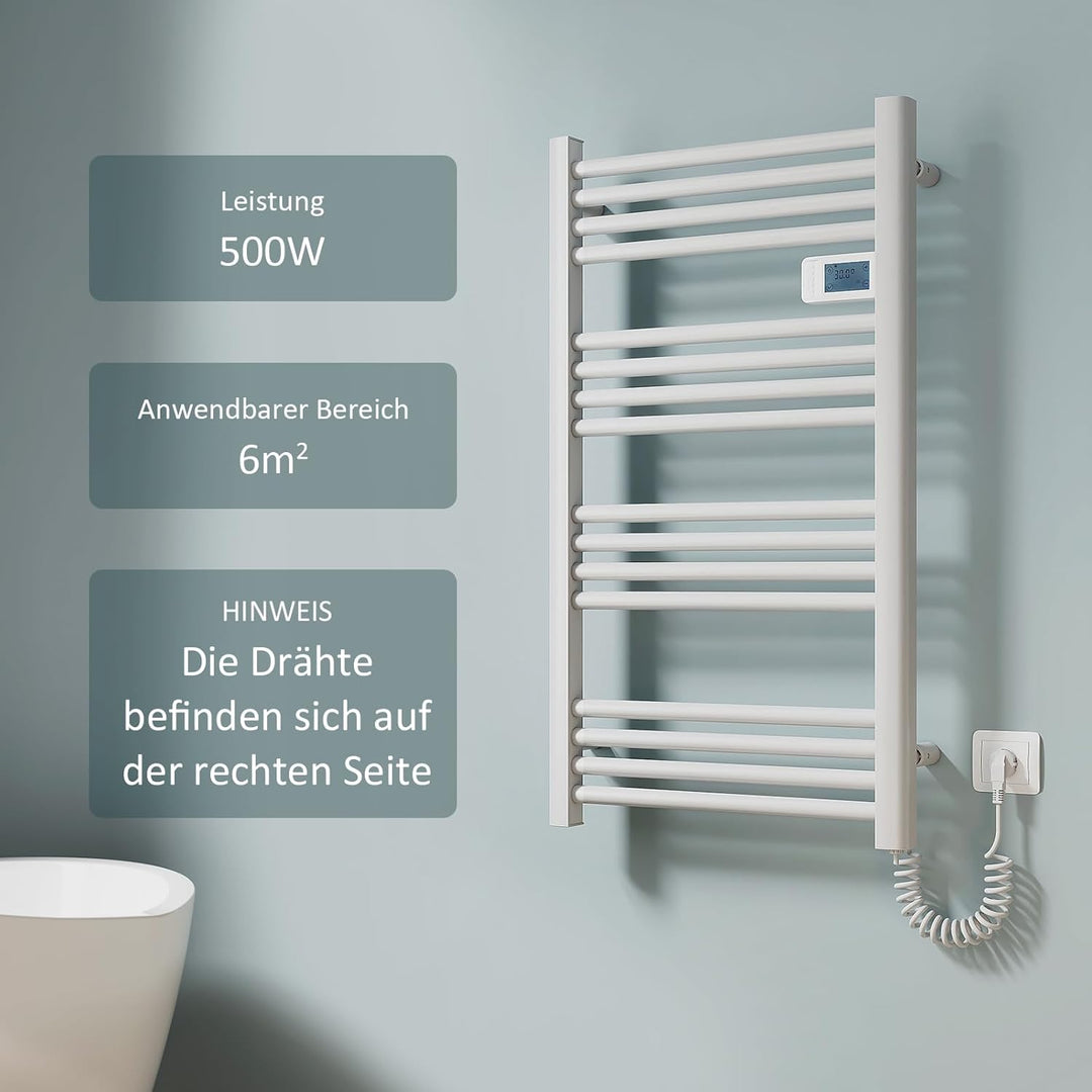 EMKE Handtuchheizkörper Elektrisch 960 x 540 mm, Elektrischer Badheizkörper mit Touchschalter Timer,