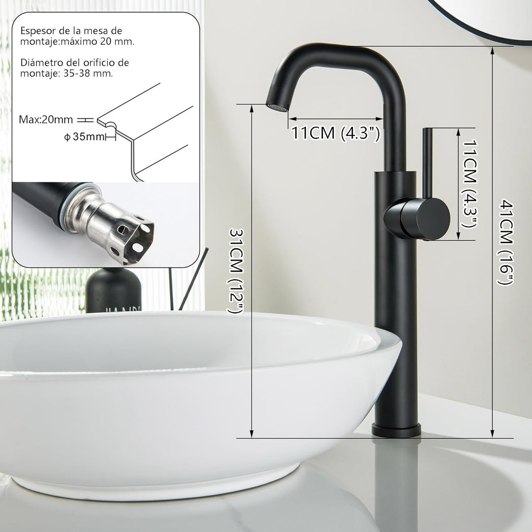 LIWEIKE Wasserhahn Bad Schwarz, waschtischarmatur hoch 360° Drehbar einhebelmischer waschbecken mit