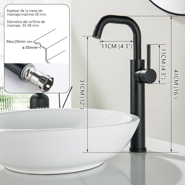 LIWEIKE Wasserhahn Bad Schwarz, waschtischarmatur hoch 360° Drehbar einhebelmischer waschbecken mit