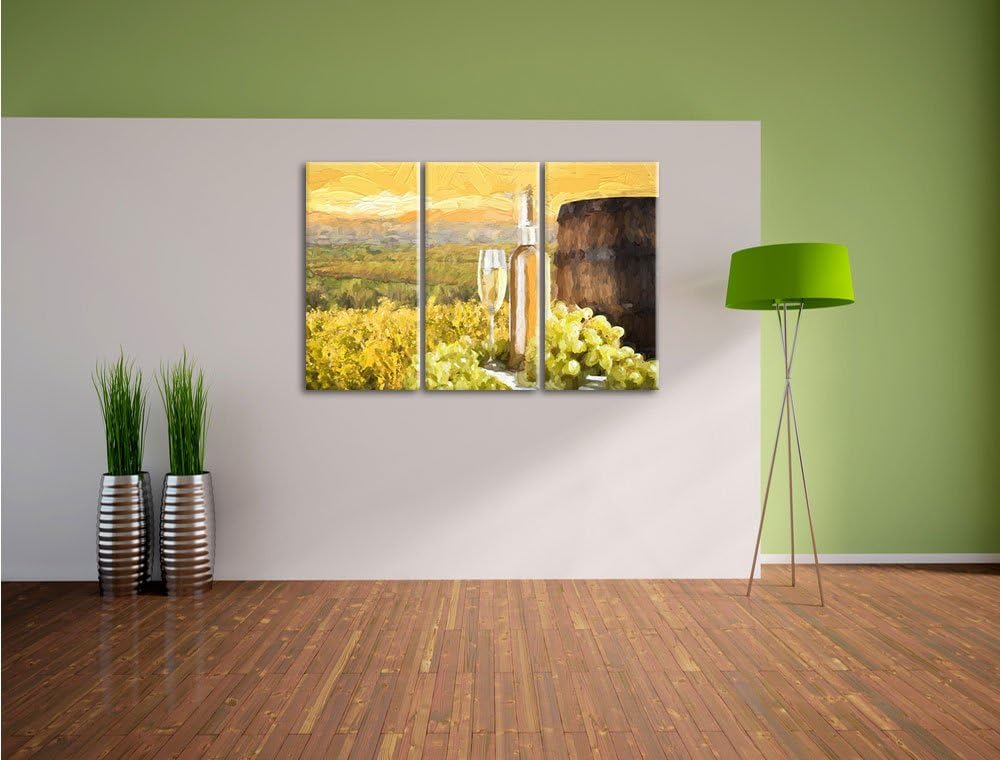 Pixxprint Weinreben mit Weinflasche und Fass als Leinwandbild/Grösse: 3 Teilig (120x80 cm) cm/Wandbi