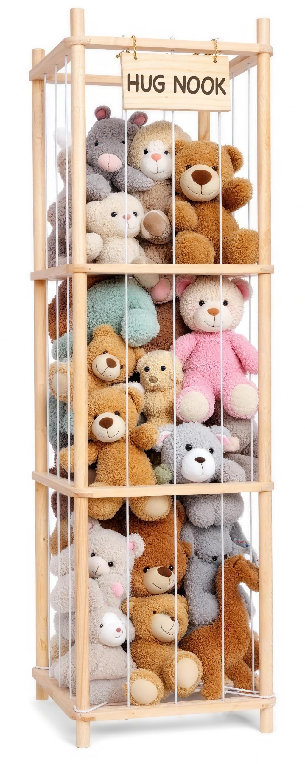 Kuscheltier Aufbewahrung, Holz Stofftier Aufbewahrung, Raumsparende Plüschtier Spielzeug Organizer f