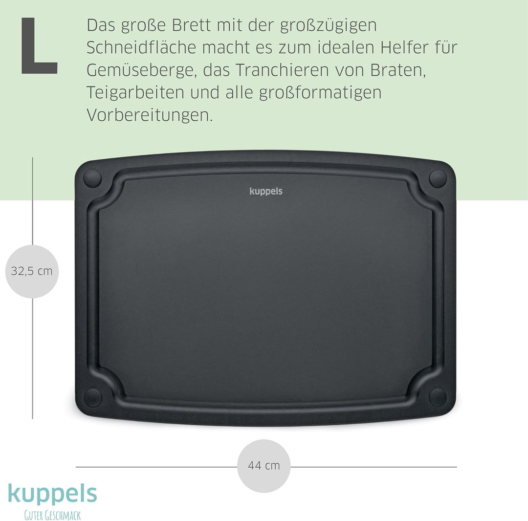 Kuppels NERO Holzfaser Schneidebrett Set 3-teilig, Küchenbretter ohne Plastik mit Saftrille und Sili