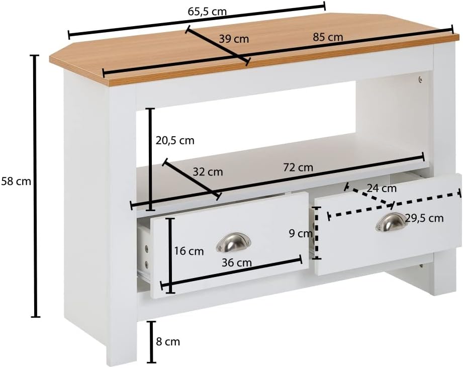Beauty.Scouts Lowboard Julie weiss/Eiche 85x58x39cm Fernsehtisch Board Regal Schubfächer Kommode Sch