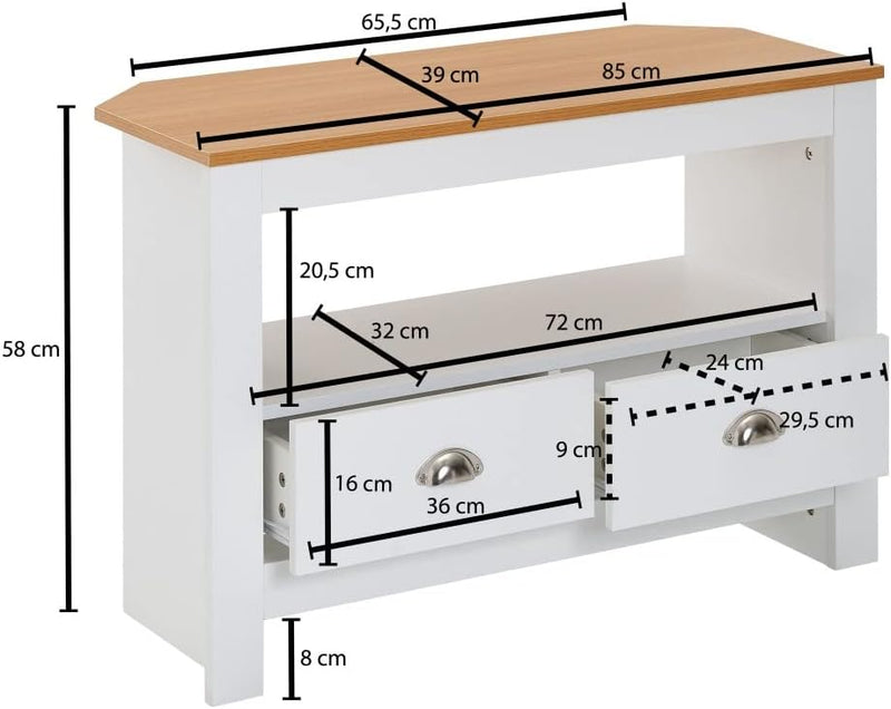 Beauty.Scouts Lowboard Julie weiss/Eiche 85x58x39cm Fernsehtisch Board Regal Schubfächer Kommode Sch