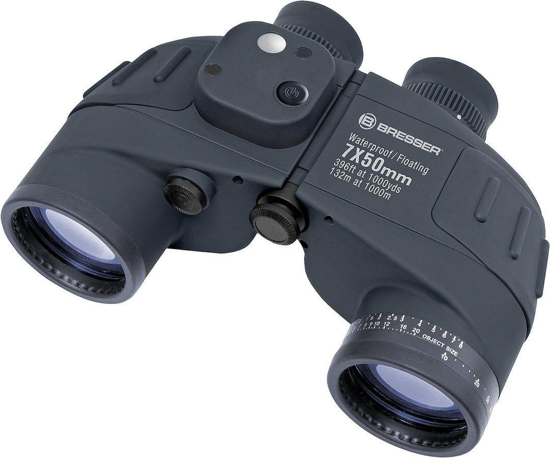 Bresser Fernglas Nautic 7x50 wasserdicht mit 360° Kompass, Strichplatte zur Entfernungs- und Grössen