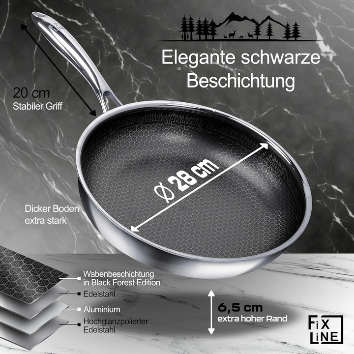 FIXLINE® Brat & Schmorpfanne 28cm Black Forest Design - kratzfeste Antihaftbeschichtung - hoher Rand
