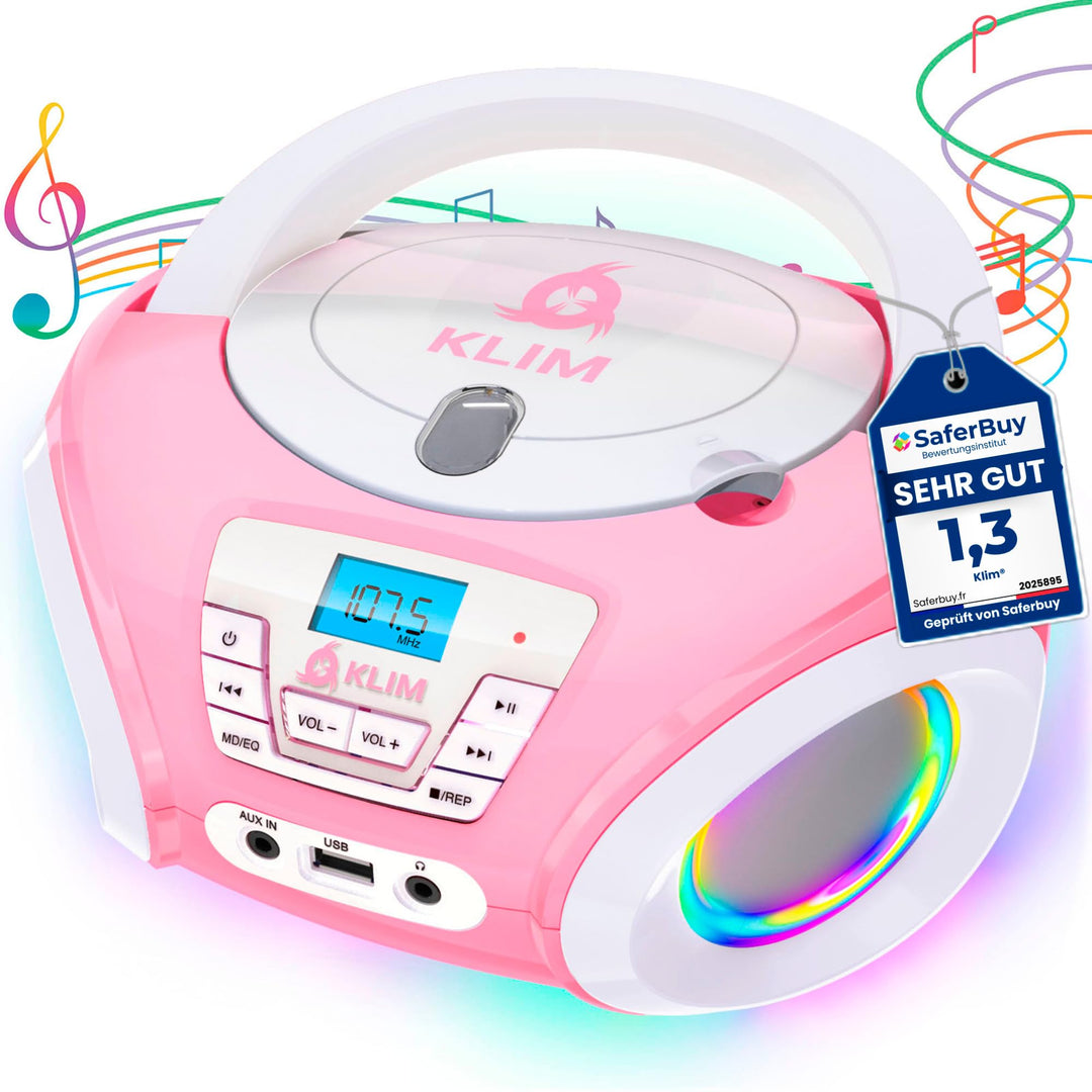 KLIM Candy Kids CD Player für Kinder - NEU - UKW-Radio - Inklusive Batterien - Rosa - Boombox tragba