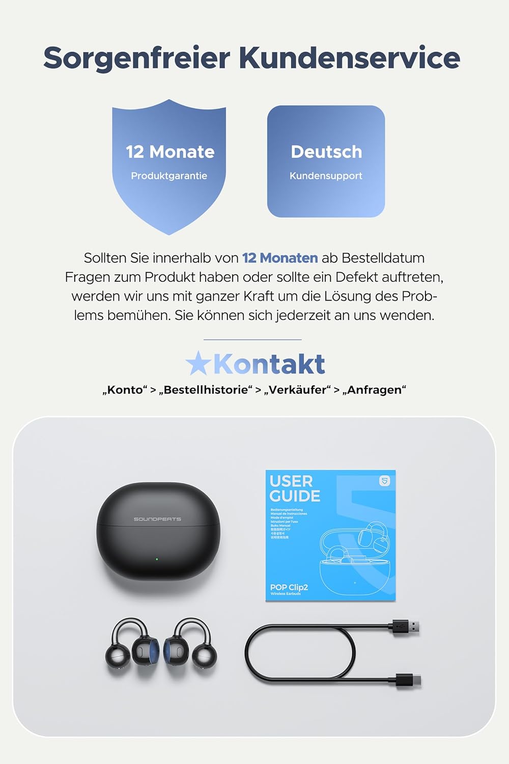 SoundPEATS PearlClip Pro Open Ear Bluetooth Kopfhörer, Clip On Kopfhörer Bluetooth 5.4 Earbuds, ganz