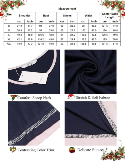 Ekouaer Damen Nachthemd Langarm Elegant Sleepshirt Weich Schlafkleid Lange Nachthemden Kontrastfarbe