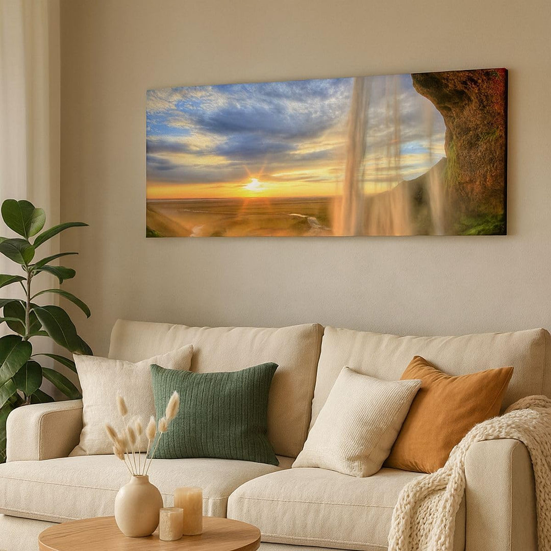 Wandbilder Dekoration Wohnzimmer Wasserfall Natur Park Sonne Panorama Bilder auf Leinwand 120x50cm L