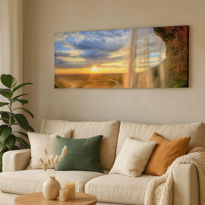 Wandbilder Dekoration Wohnzimmer Wasserfall Natur Park Sonne Panorama Bilder auf Leinwand 120x50cm L