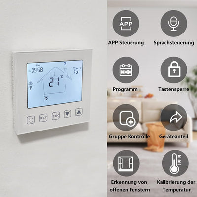KETOTEK Smart Thermostat Fussbodenheizung Elektrisch WiFi 16A Alexa Google Assistant Kompatibel, Dig