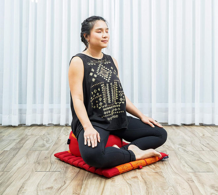 Leewadee Meditationsset Yogaset aus Meditationskissen Zafu und Kleiner rollbarer Sitzmatte Zabuton Ö
