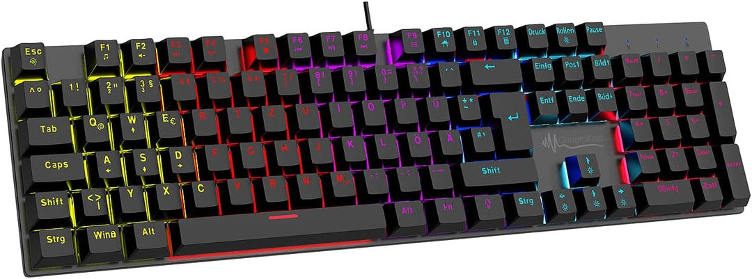 GeneralKeys Gamer Tastatur: Mechanische Metall-Gaming-Tastatur, buntes Licht, Anti-Ghosting, IP45 (B