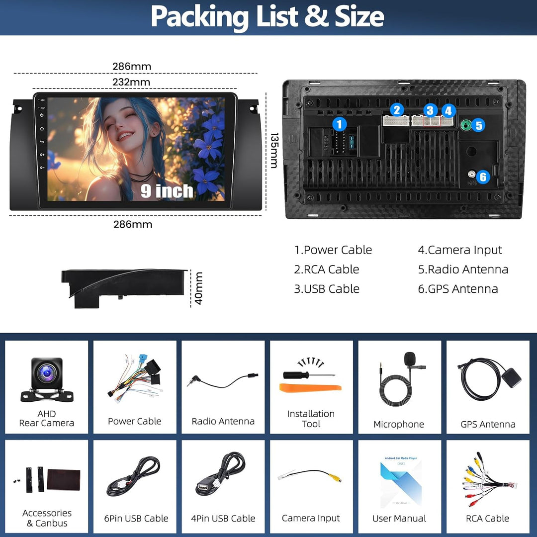 4G+64G CAMECHO Android 13 Autoradio für BMW 5 E39 E53 M5 X5 (1996-2007) mit Navi Carplay Android Aut