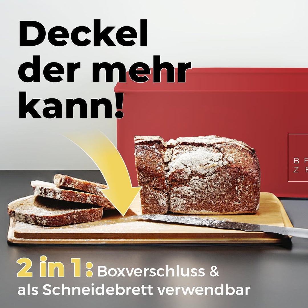 Lumaland Cuisine Brotkasten | Brotdose aus Metall mit Bambus Deckel | Brotbox rechteckig 30,5 x 23,5