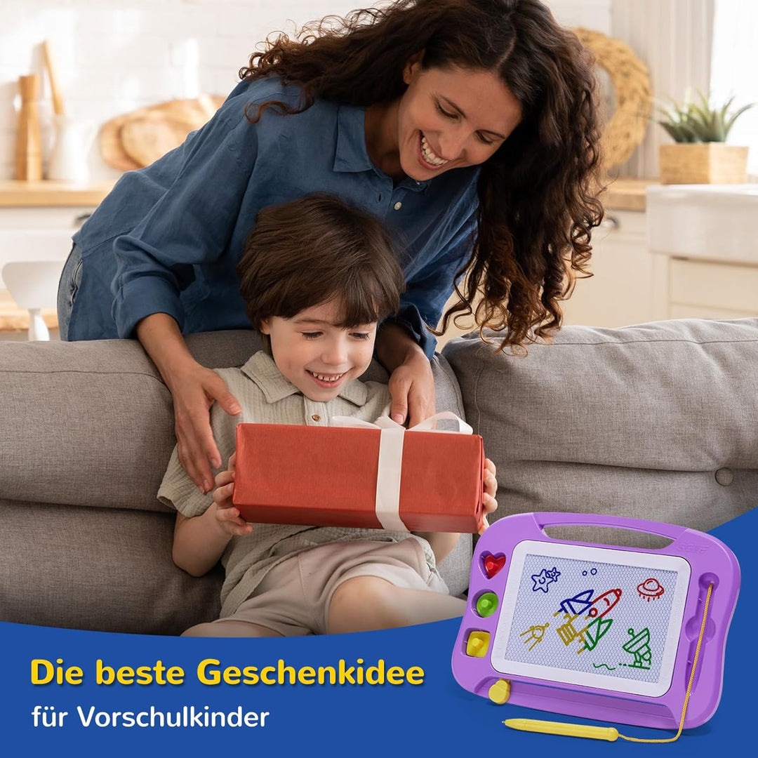 SGILE Magnetische Maltafel Zaubertafel Kinder, 25×18 cm Magnet Magnettafel mit 4 Stempeln, Kreatives
