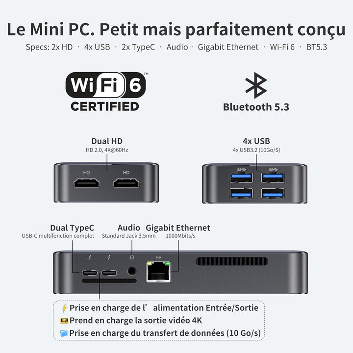 DreamQuest Q5 Mini PC Windows 11 Pro [DDR5 High Speed], Intel 12. N95 (bis zu 3,4 GHz), Mini Desktop