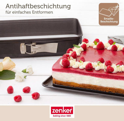 Zenker 7022 Rechteck-Springform DELUXE, eckige Premium-Backform mit emailliertem Boden und Auslaufsc
