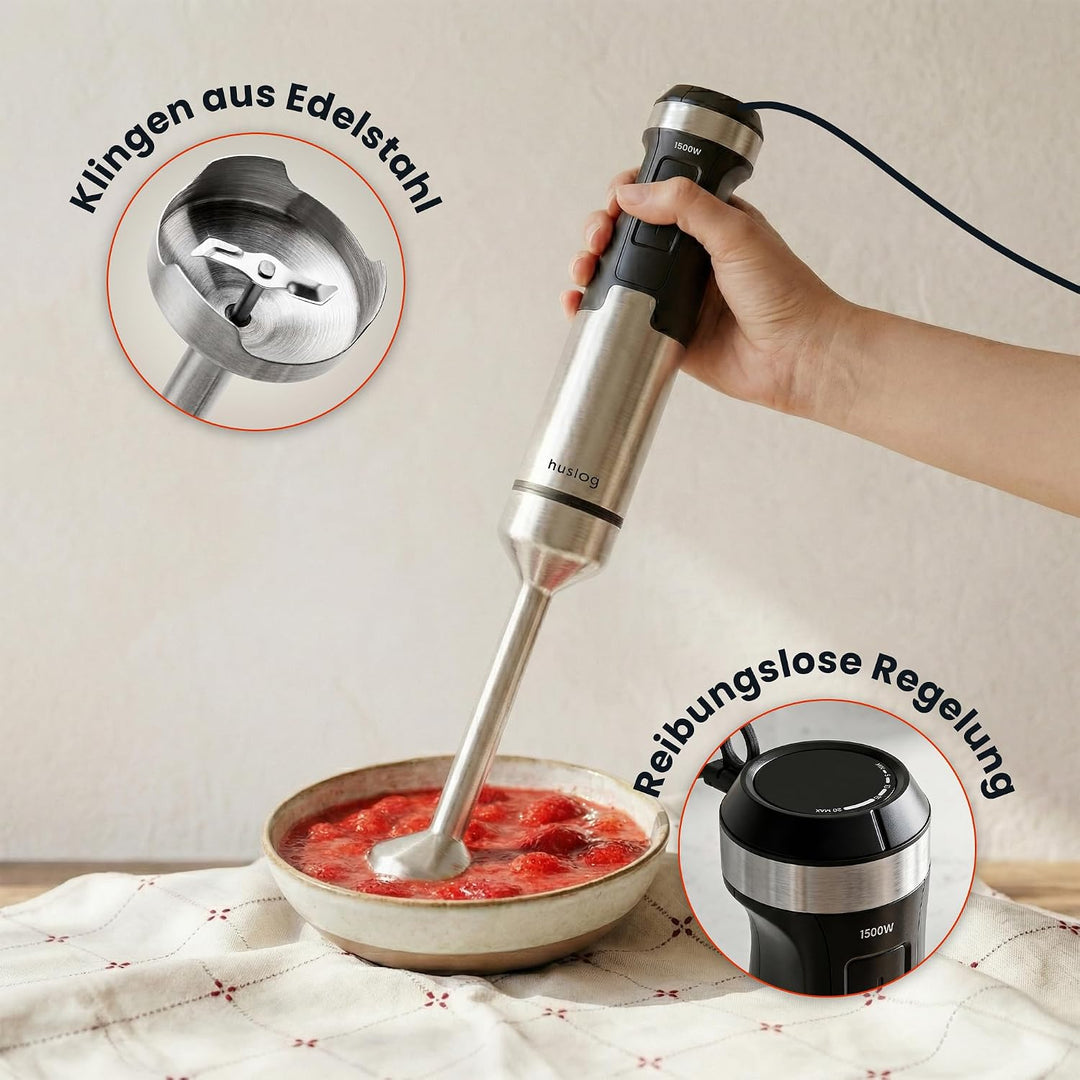 BlendFlex Stabmixer 1500W – Edelstahl Handmixer mit 20 Geschwindigkeiten & Turbo-Funktion, inkl. 600