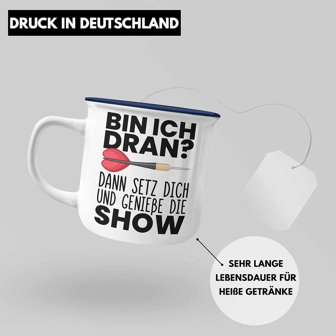 Trendation - Dart Geschenk Emaille Tasse Emaille Emaille Tasse Dartspieler Geschenkidee Darts Gesche