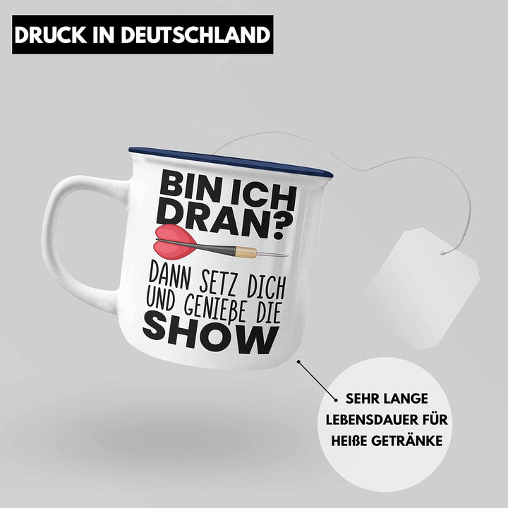 Trendation - Dart Geschenk Emaille Tasse Emaille Emaille Tasse Dartspieler Geschenkidee Darts Gesche