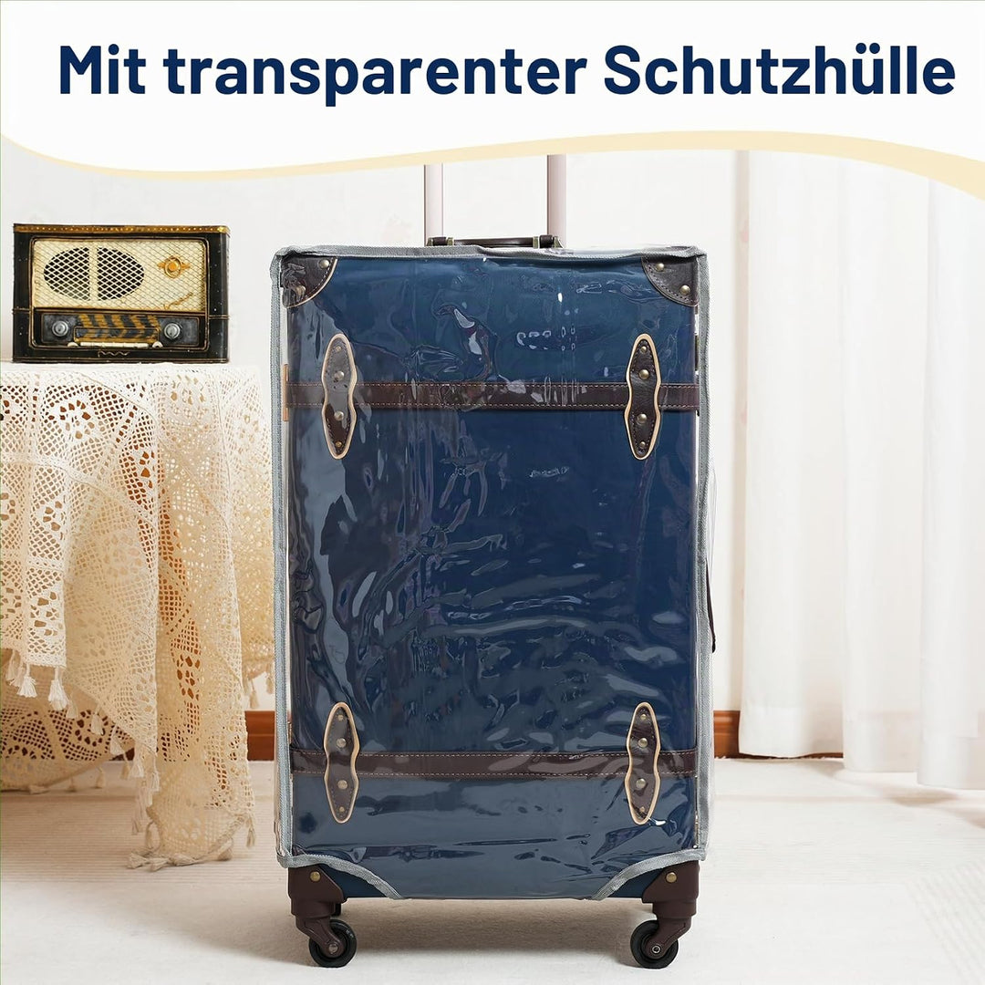 Urecity Koffer Vintage mit 4 Rollen Trolley Koffer Reisekoffer Leicht Retro Hartschalen Koffer 2-Tei