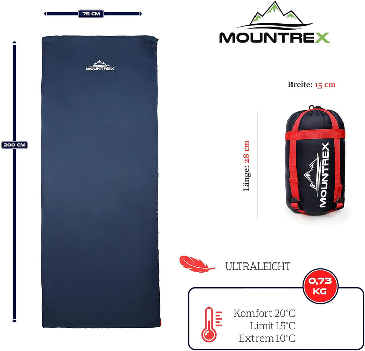 MOUNTREX® Schlafsack - Kleines Packmass & Ultraleicht (700g) Sommer Deckenschlafsack - Outdoor Somme