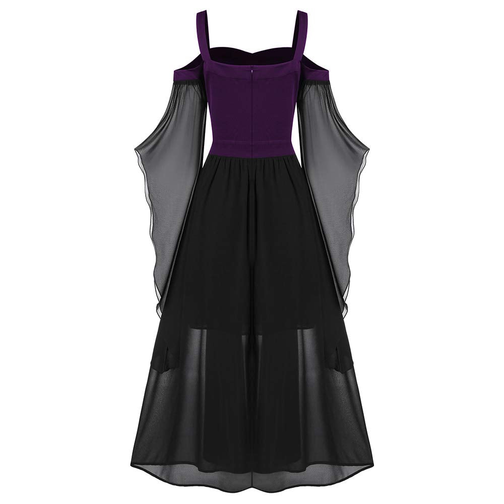CHARMMA Gothic Halloween Kleid Kostüm Damen,Übergrösse A-Linie Schnüren Maxi Kleider mit Schmetterli
